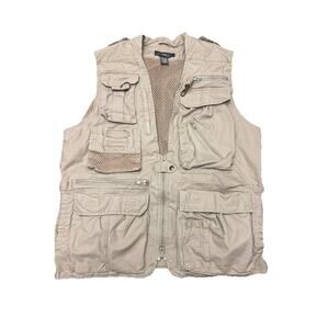 Banana Republic Mens Utility Safari Vest Medium Khaki Multi Pocket Mesh